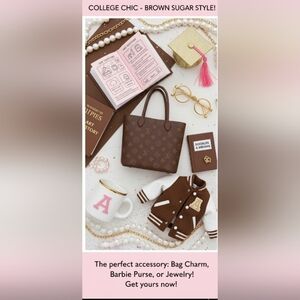 Mini Brown Monogram Tote Charm — Doll new Purse, College Chic, Display Prop---